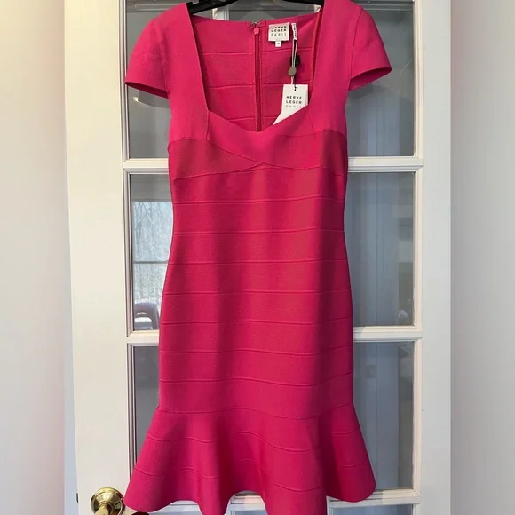 Cap Sleeve Bandage Dress - Hot Pink, M, by Herve Leger